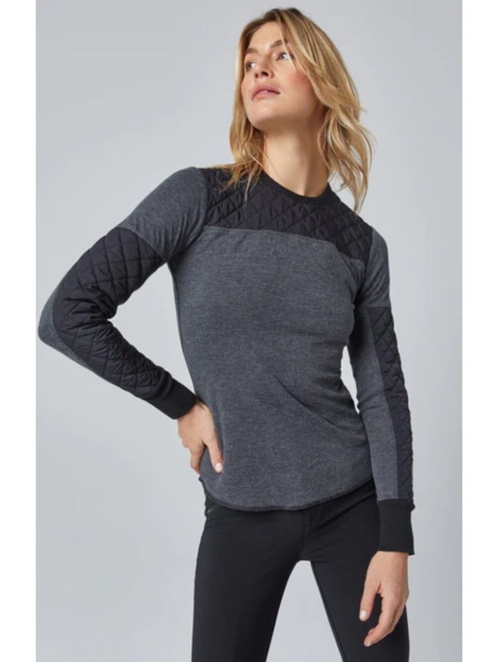 Alp N Rock Dakota Quilted Long Sleeve Tee Shirt Womens Medium Black Gray Zip